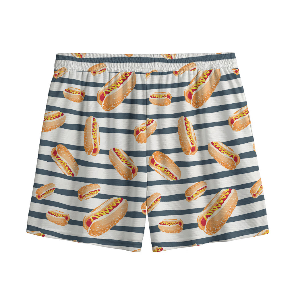 Hot Dog Striped Pattern Print Mesh Shorts