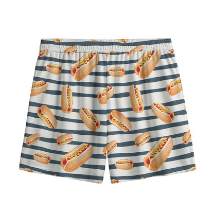 Hot Dog Striped Pattern Print Mesh Shorts