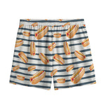 Hot Dog Striped Pattern Print Mesh Shorts