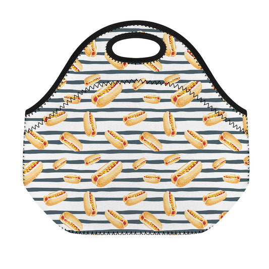 Hot Dog Striped Pattern Print Neoprene Lunch Bag