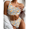 Hot Dog Striped Pattern Print One Shoulder Bikini Top