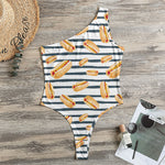 Hot Dog Striped Pattern Print One Shoulder Bodysuit