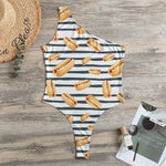 Hot Dog Striped Pattern Print One Shoulder Bodysuit