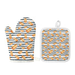 Hot Dog Striped Pattern Print Oven Mitt And Pot Holder Set