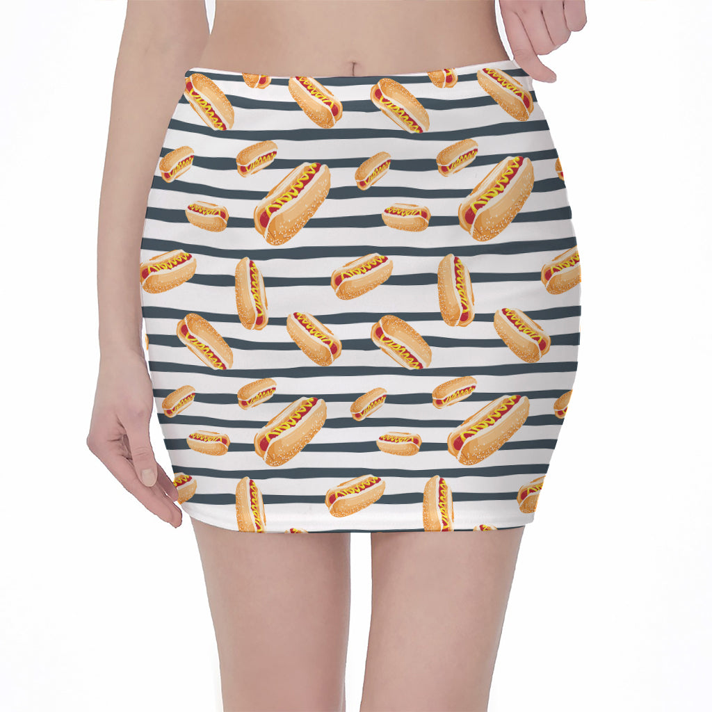 Hot Dog Striped Pattern Print Pencil Mini Skirt
