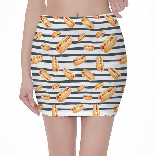 Hot Dog Striped Pattern Print Pencil Mini Skirt