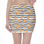 Hot Dog Striped Pattern Print Pencil Mini Skirt