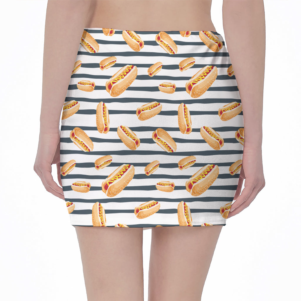 Hot Dog Striped Pattern Print Pencil Mini Skirt