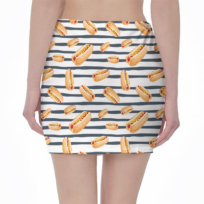 Hot Dog Striped Pattern Print Pencil Mini Skirt
