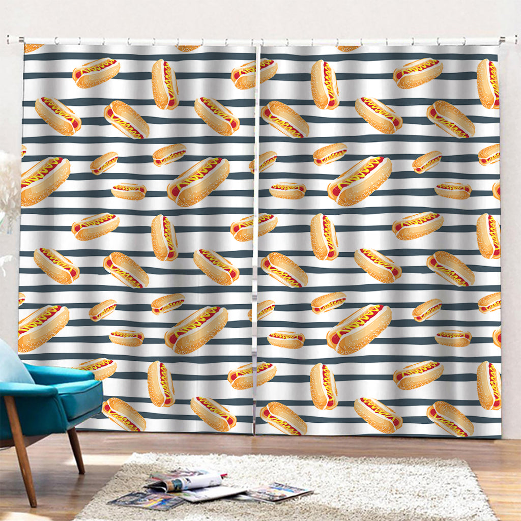 Hot Dog Striped Pattern Print Pencil Pleat Curtains