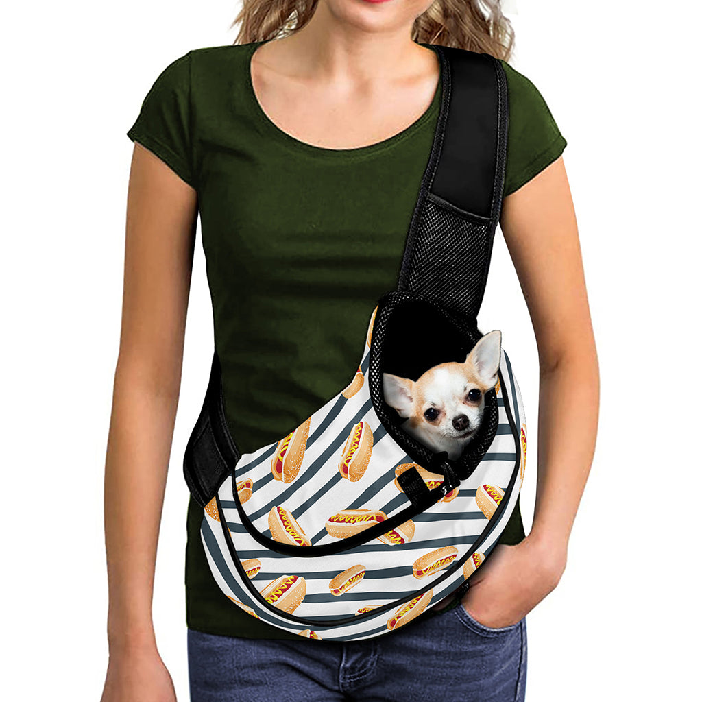 Hot Dog Striped Pattern Print Pet Sling Carrier