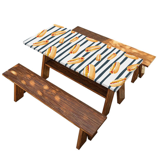 Hot Dog Striped Pattern Print Picnic Table Cover