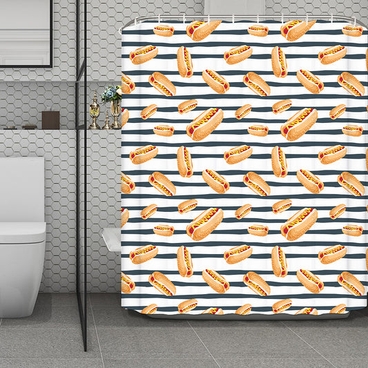 Hot Dog Striped Pattern Print Polyester Shower Curtain