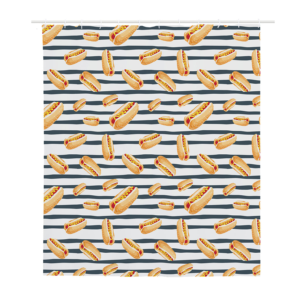 Hot Dog Striped Pattern Print Polyester Shower Curtain