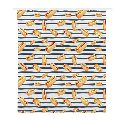 Hot Dog Striped Pattern Print Polyester Shower Curtain