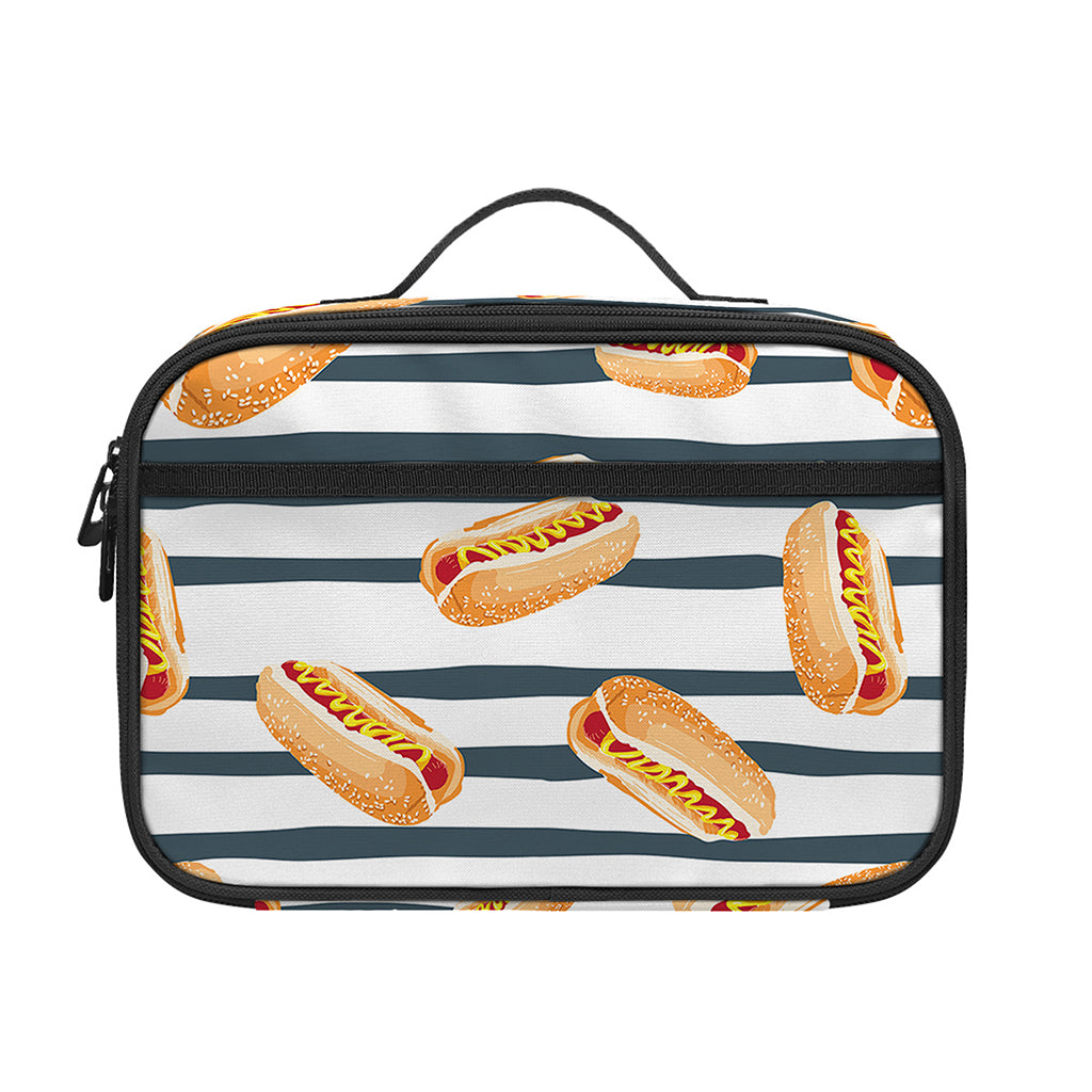 Hot Dog Striped Pattern Print Portable Lunch Bag