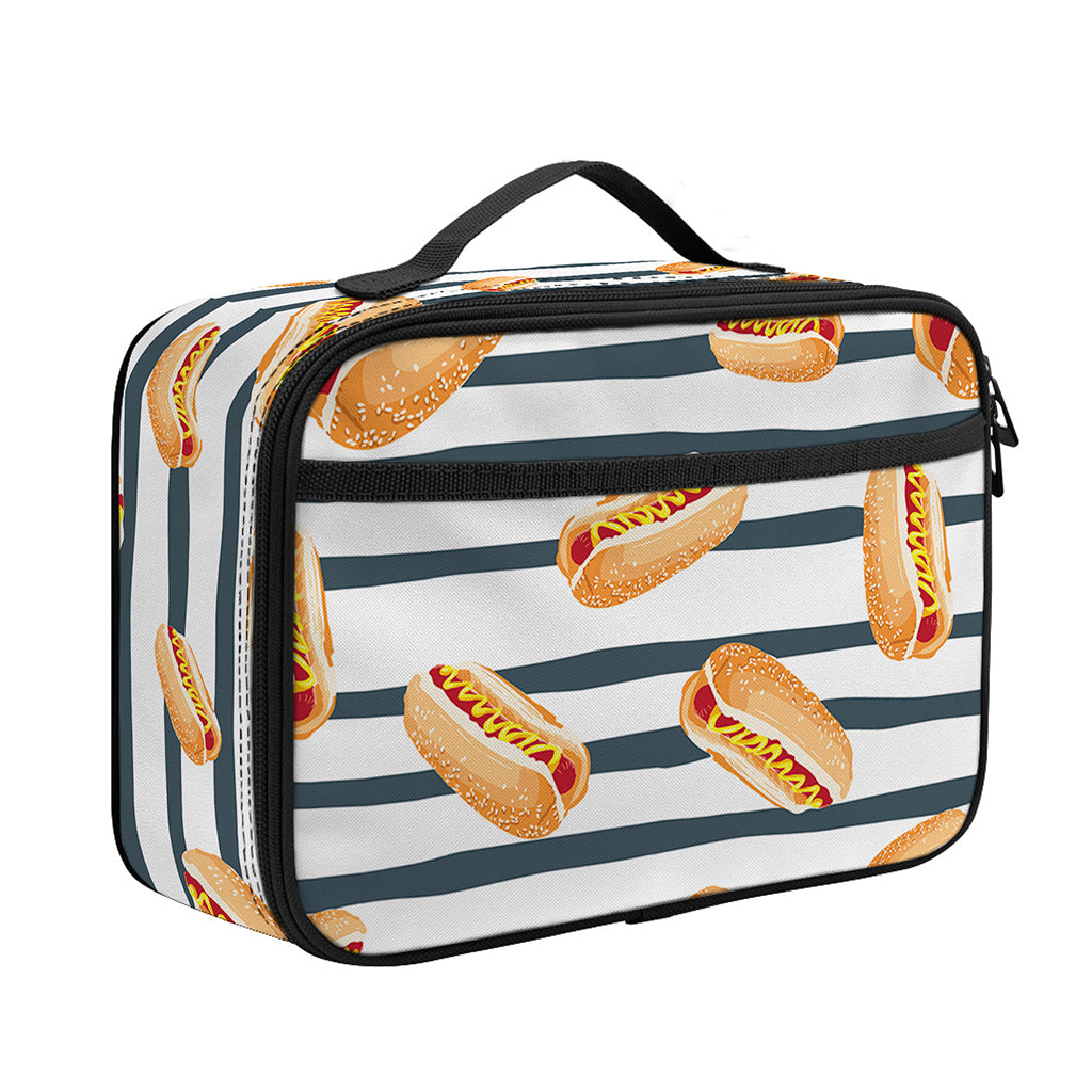Hot Dog Striped Pattern Print Portable Lunch Bag