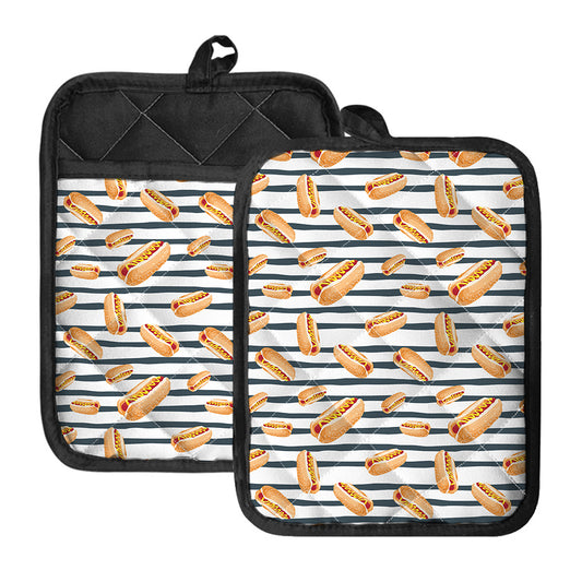 Hot Dog Striped Pattern Print Pot Holders With Pocket