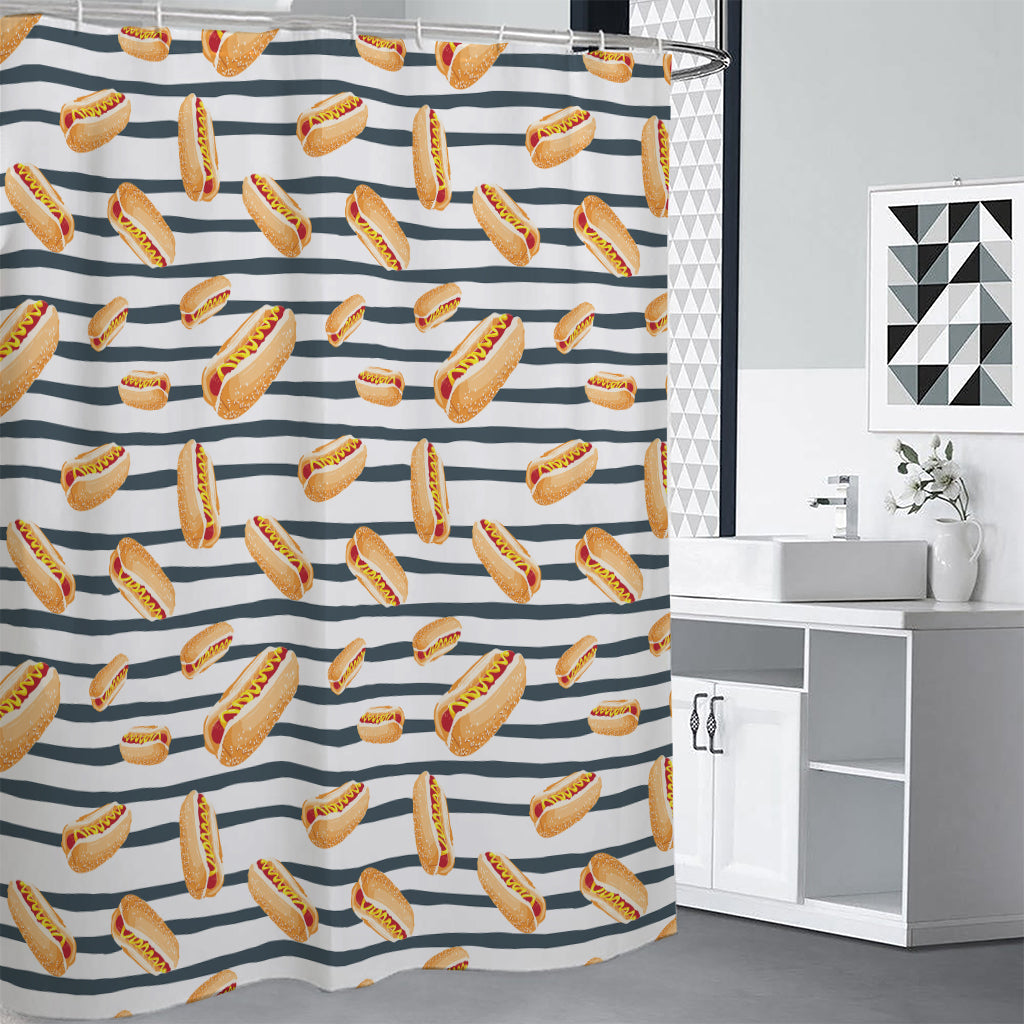 Hot Dog Striped Pattern Print Premium Shower Curtain