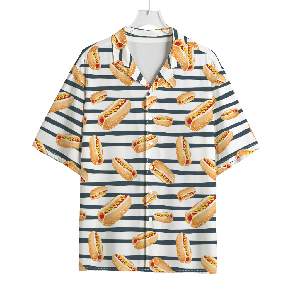 Hot Dog Striped Pattern Print Rayon Hawaiian Shirt