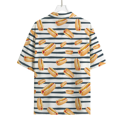 Hot Dog Striped Pattern Print Rayon Hawaiian Shirt