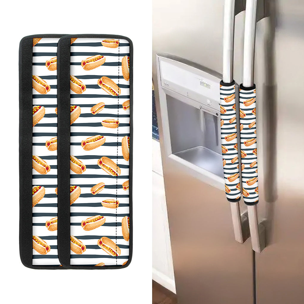 Hot Dog Striped Pattern Print Refrigerator Handle Covers