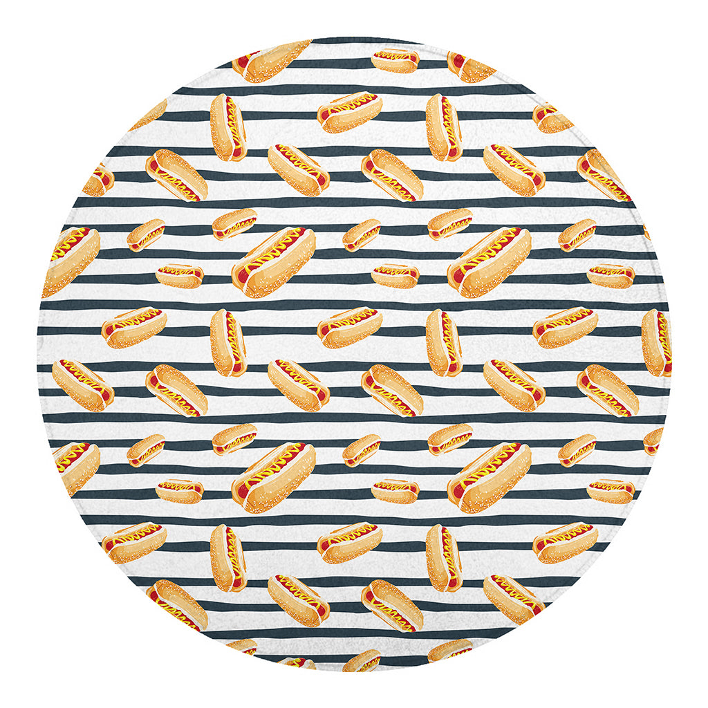 Hot Dog Striped Pattern Print Round Blanket