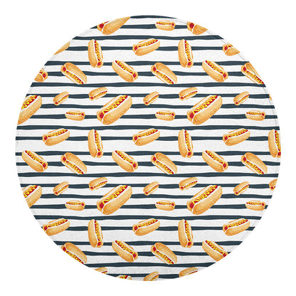 Hot Dog Striped Pattern Print Round Blanket
