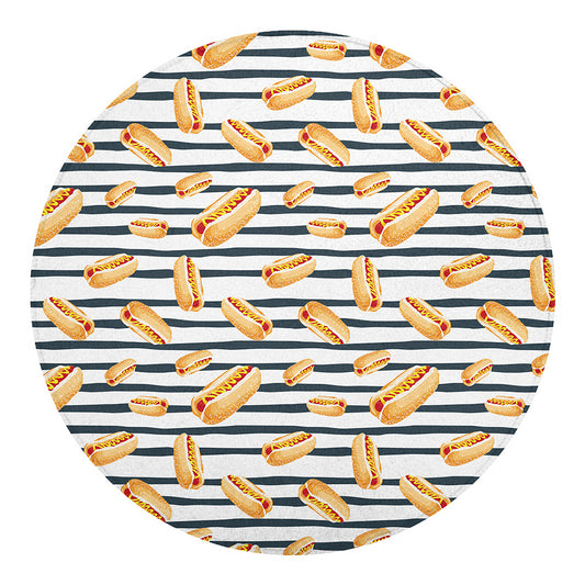 Hot Dog Striped Pattern Print Round Blanket