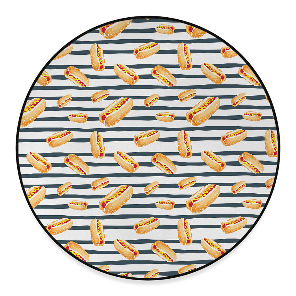 Hot Dog Striped Pattern Print Round Floor Mat