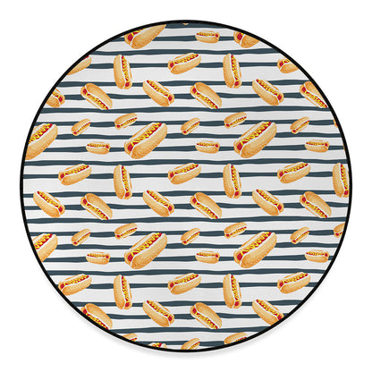 Hot Dog Striped Pattern Print Round Floor Mat