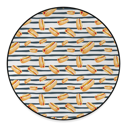 Hot Dog Striped Pattern Print Round Floor Mat