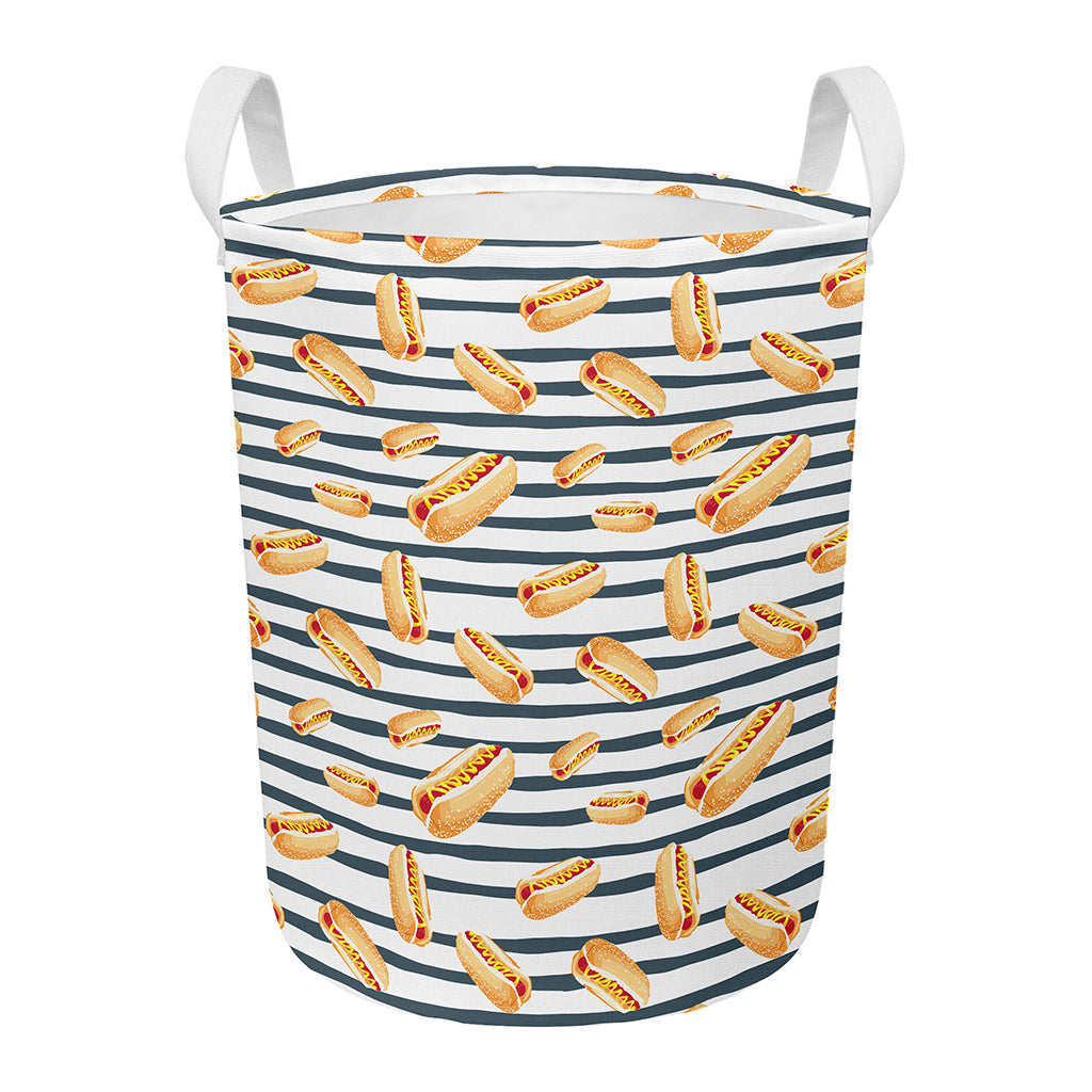 Hot Dog Striped Pattern Print Round Laundry Basket
