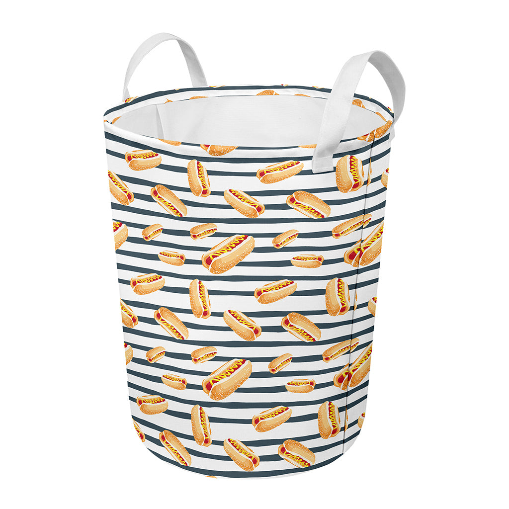 Hot Dog Striped Pattern Print Round Laundry Basket