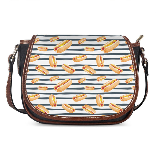 Hot Dog Striped Pattern Print Saddle Bag