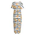 Hot Dog Striped Pattern Print Short Sleeve Long Nightdress