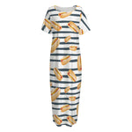 Hot Dog Striped Pattern Print Short Sleeve Long Nightdress