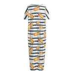 Hot Dog Striped Pattern Print Short Sleeve Long Nightdress