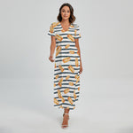 Hot Dog Striped Pattern Print Short Sleeve Maxi Dress