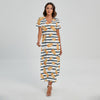 Hot Dog Striped Pattern Print Short Sleeve Maxi Dress