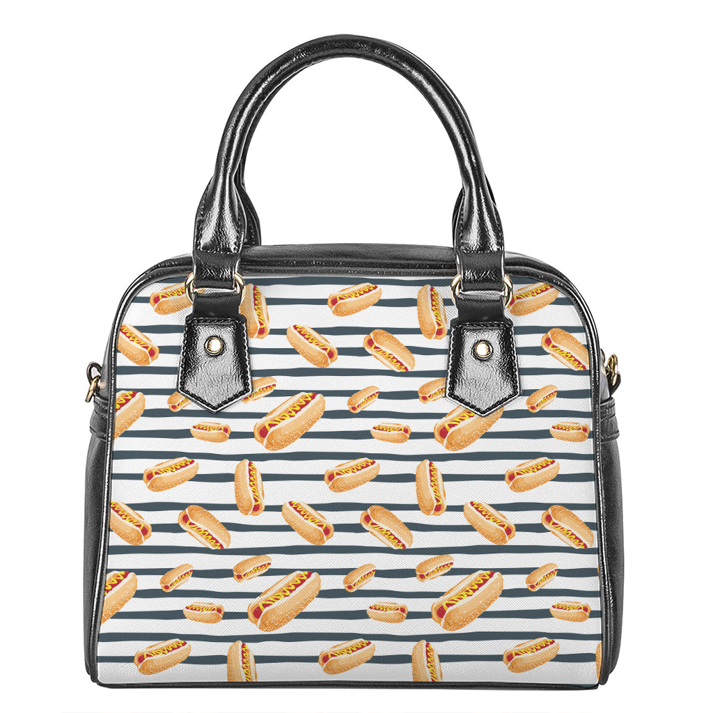 Hot Dog Striped Pattern Print Shoulder Handbag