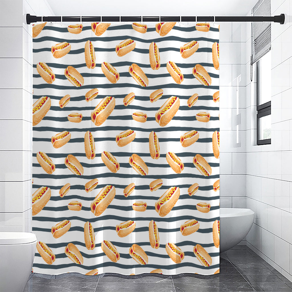 Hot Dog Striped Pattern Print Shower Curtain