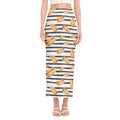 Hot Dog Striped Pattern Print Side Slit Maxi Skirt