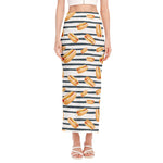 Hot Dog Striped Pattern Print Side Slit Maxi Skirt