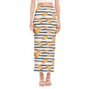 Hot Dog Striped Pattern Print Side Slit Maxi Skirt