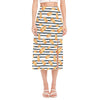 Hot Dog Striped Pattern Print Side Slit Midi Skirt