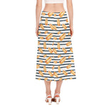 Hot Dog Striped Pattern Print Side Slit Midi Skirt