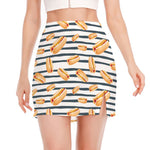 Hot Dog Striped Pattern Print Side Slit Mini Skirt