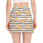 Hot Dog Striped Pattern Print Side Slit Mini Skirt