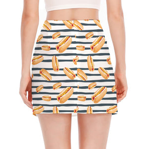 Hot Dog Striped Pattern Print Side Slit Mini Skirt